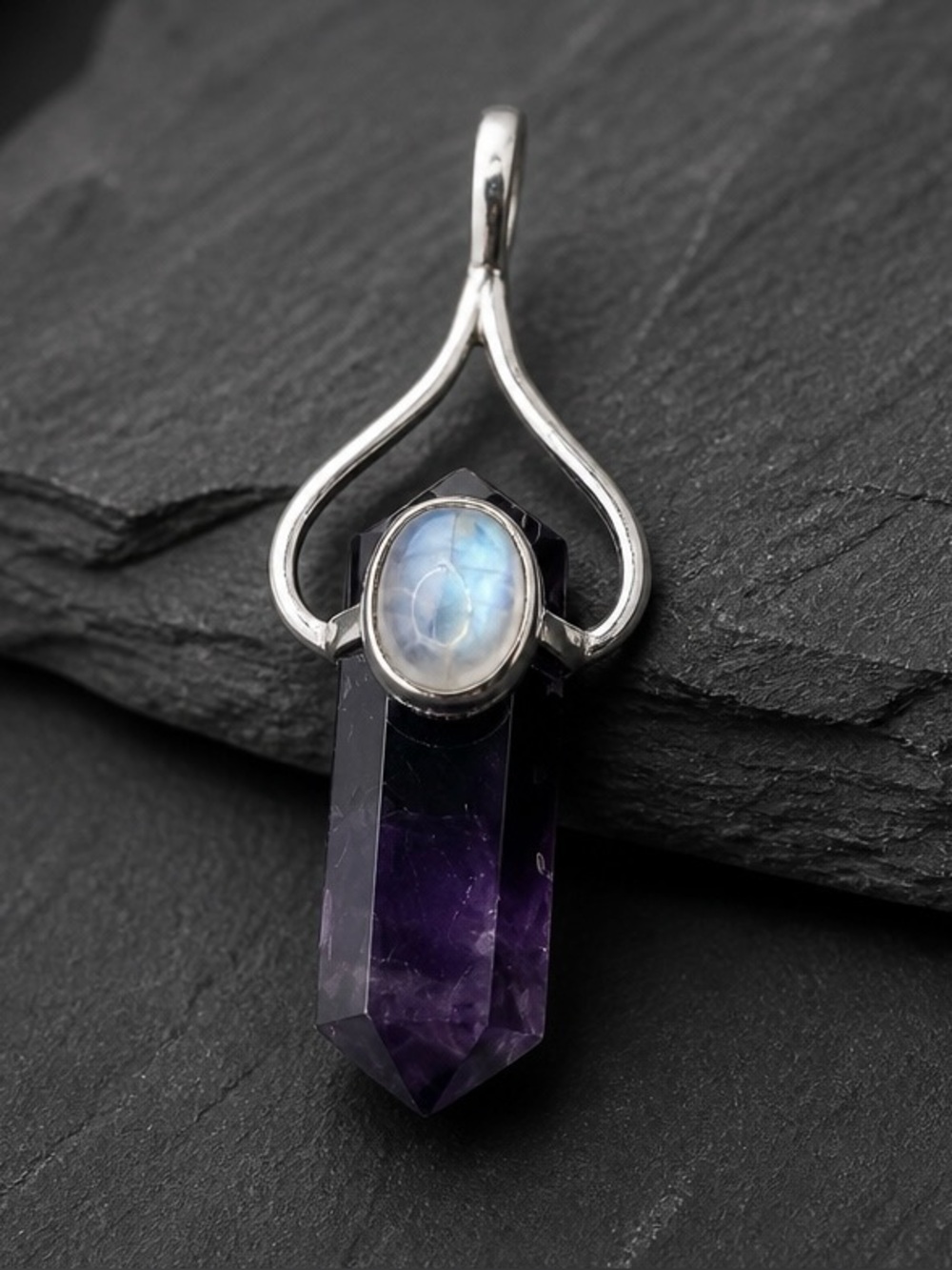 Sterling Silver Moonstone & Amethyst Pendant